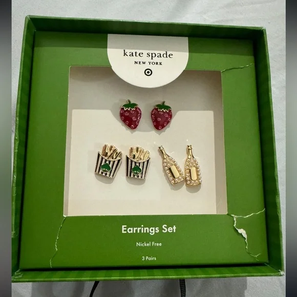 Kate Spade Strawberry French Fry Champagne Earrings Set Target Collab NWT - Picture 4 of 7